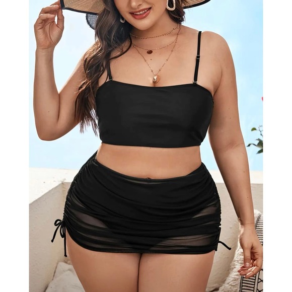 Black Three-Piece High Waist Bikini Set Size 2XL - Picture 5 of 5